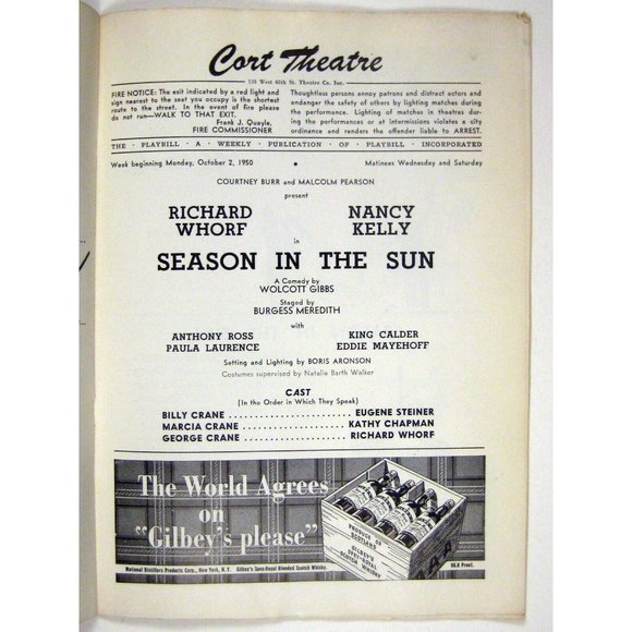 Season in the Sun Playbill October 1950 Richard Whorf Nancy Kelly - Picture 2 of 9
